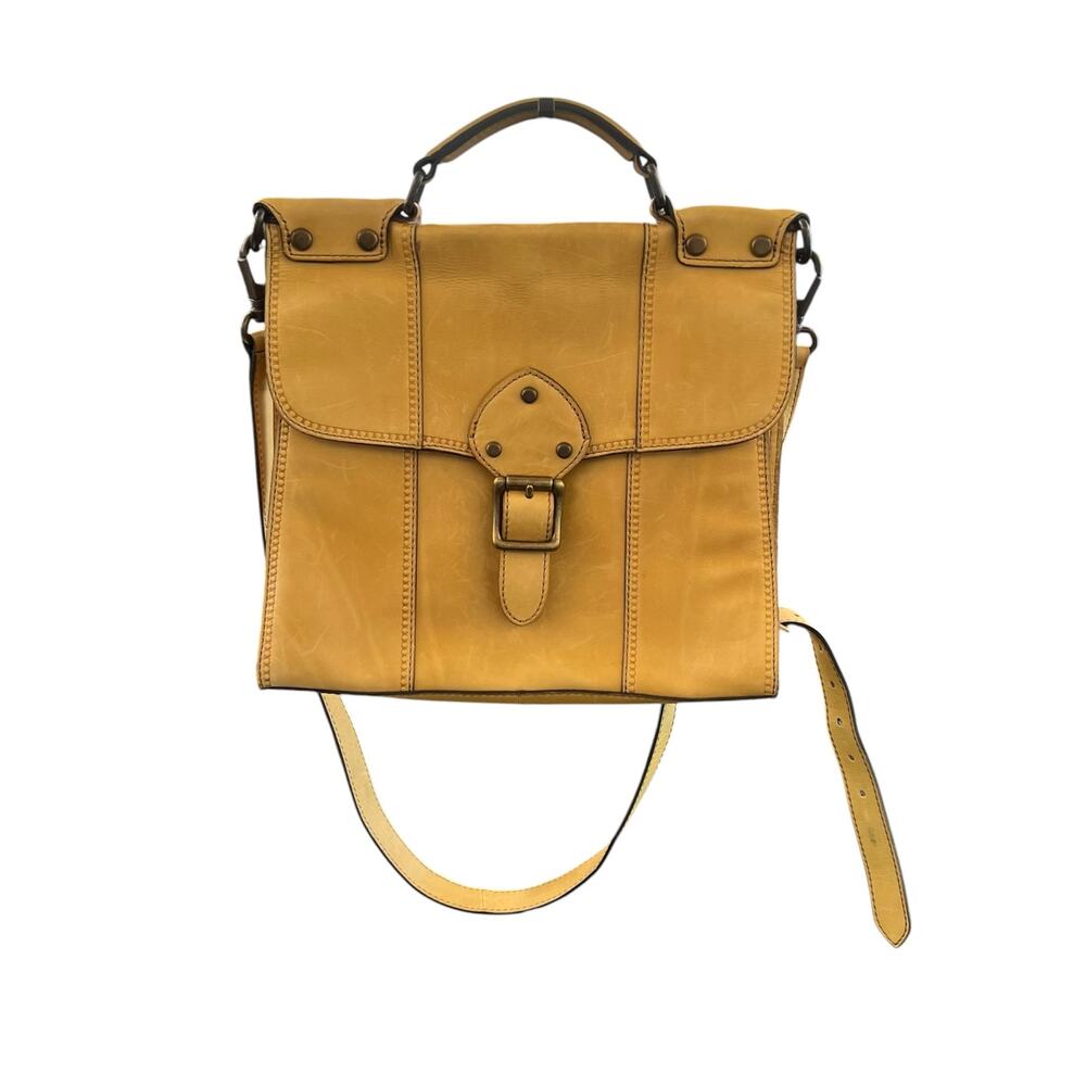 Fossil Yellow Leather Satchel Crossbody Bag Handbag Brass Hardware Vintage Style